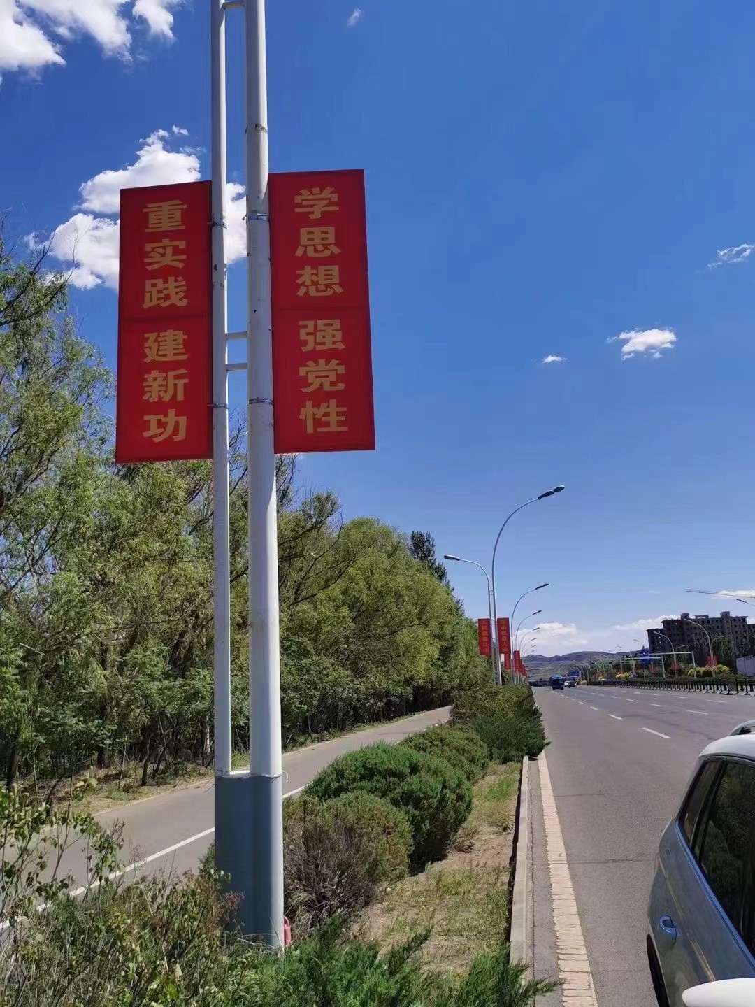 內(nèi)蒙古道旗廠家定制戶外雙面燈箱宣傳牌尺寸材質(zhì)可選馬路燈桿道旗